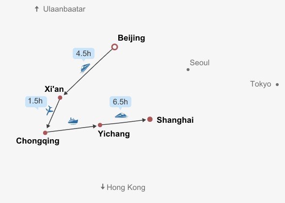 Golden Triangle & Yangtze itinerary map