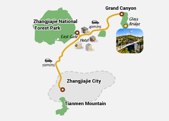 Glass Bridge & Tianmen Mountain Tour itinerary map