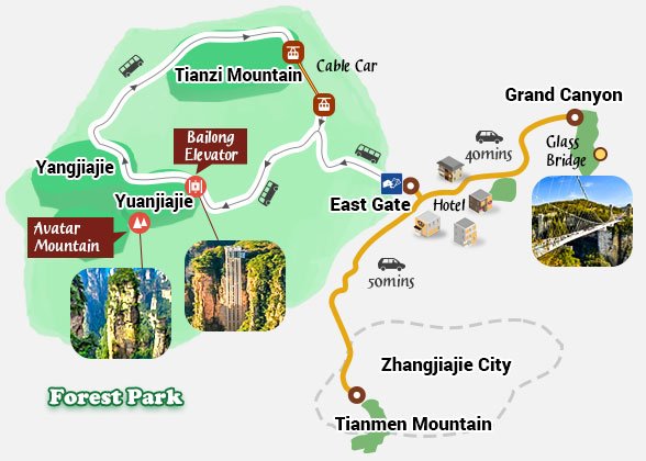 All-inclusive Zhangjiajie Highlights Tour, No Shopping itinerary map