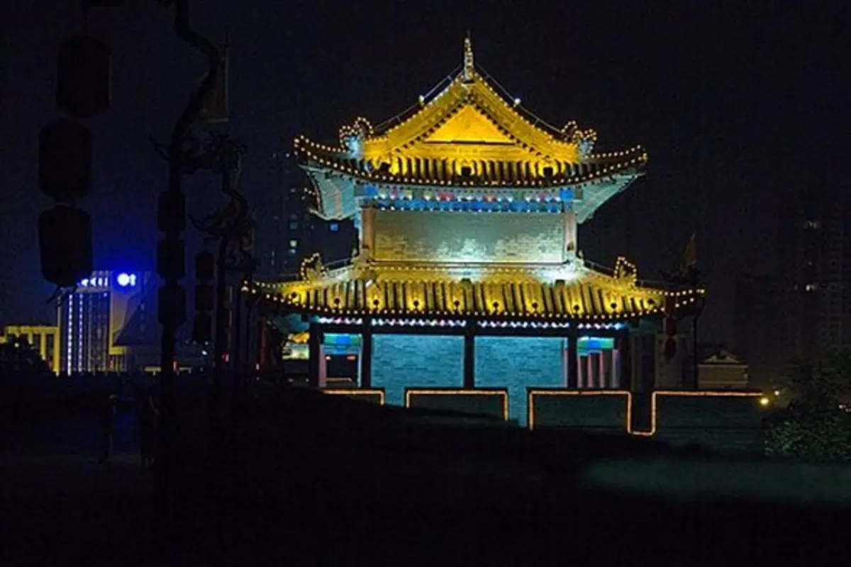 Illuminated Bell Tower in Xian