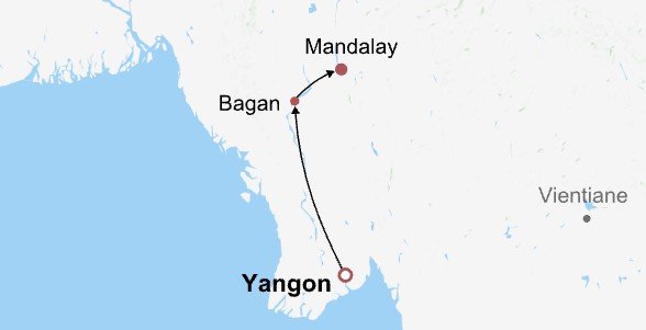 Myanmar Highlights Travel Itinerary Map