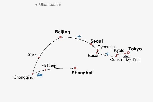 Grand Asia: Japan, South Korea & China Itinerary Map Grand Asia: Japan, South Korea & China Itinerary Map