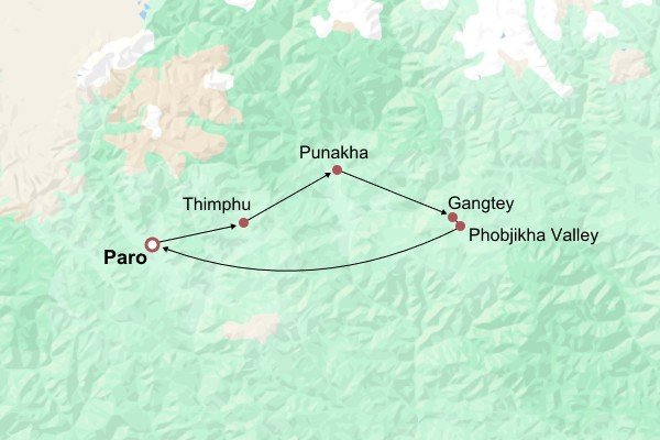 Best of Bhutan Itinerary Map Best of Bhutan Itinerary Map