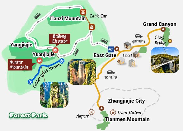 4 Days Zhangjiajie Avatar Mountains Tour Itinerary Map 4 Days Zhangjiajie Avatar Mountains Tour Itinerary Map