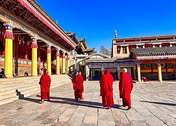 Monks Stroll in Kumbum Monastery Monks Stroll in Kumbum Monastery