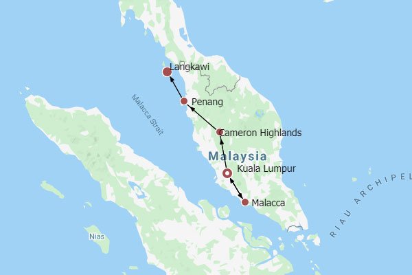 Malaysia Package with Cameron Highlands Itinerary Map Malaysia Package with Cameron Highlands Itinerary Map