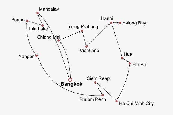 Five Southeast Asian Countries Tour Itinerary Map
