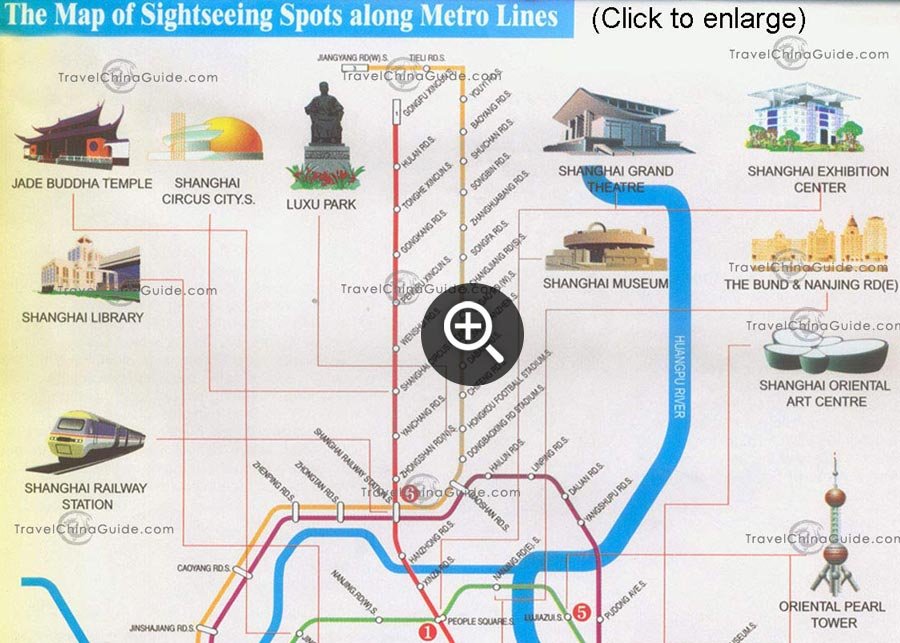 Map of Sightseeing along Shanghai Metro Lines Map of Sightseeing along Shanghai Metro Lines