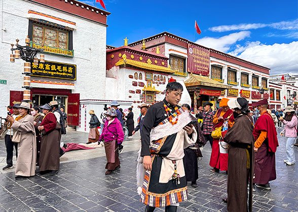 Tibetans Pray along Barkhor Street