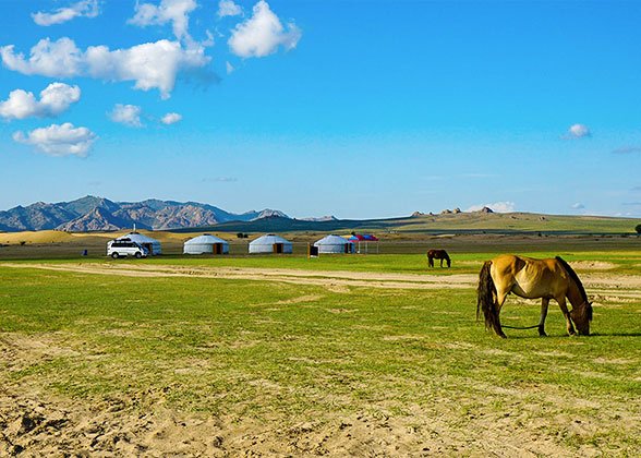 Yurts nearby the Song Kol Lake