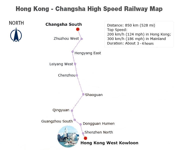 Hong Kong - Changsha High Speed Railway Map