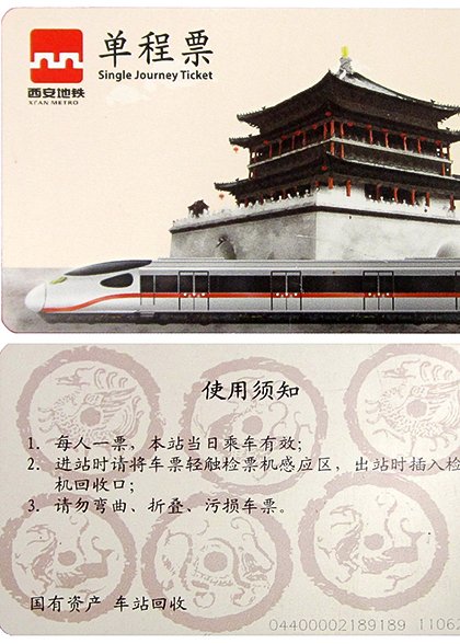 Single Journey Ticket of Xian Subway