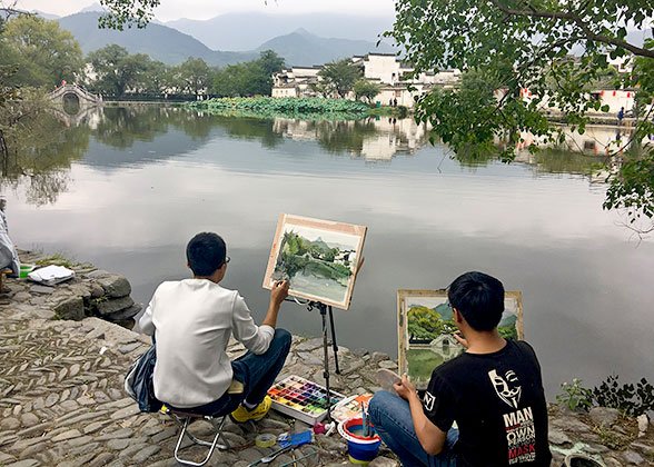 Students Drawing Pictures of Hongcun Village