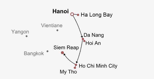 Vietnam & Cambodia Group Tours Itinerary Map