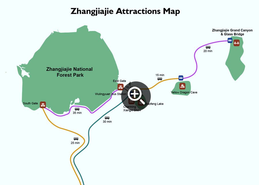 Zhangjiajie Attraction Map Zhangjiajie Attraction Map