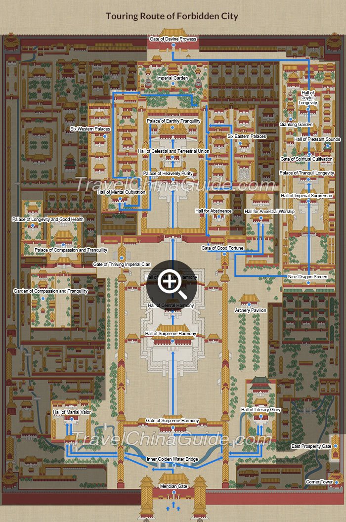 Forbidden City Touring Route Map