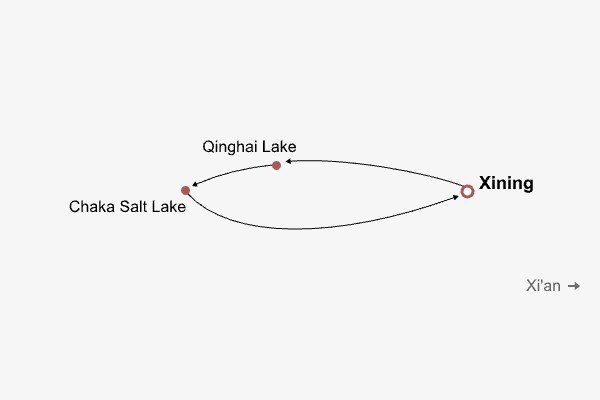 4 Days Qinghai & Chaka Salt Lakes Itinerary Map 4 Days Qinghai & Chaka Salt Lakes Itinerary Map