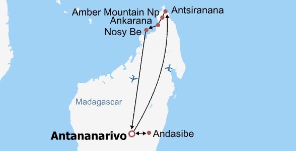 Luxury Madagascar Beach & Wildlife Safari Itinerary Map Luxury Madagascar Beach & Wildlife Safari Itinerary Map