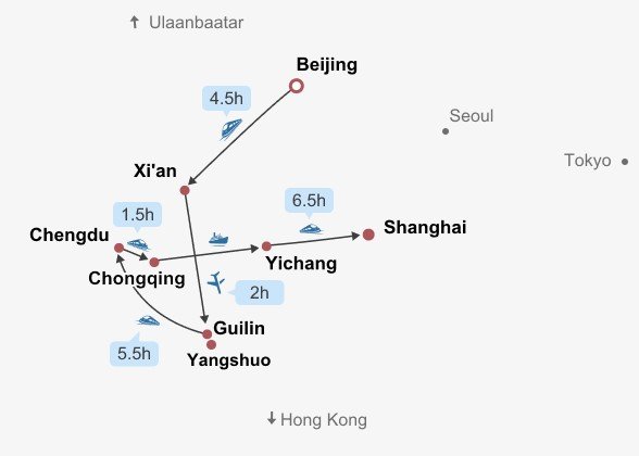 Pandas & Yangtze Cruise Itinerary Map Pandas & Yangtze Cruise Itinerary Map
