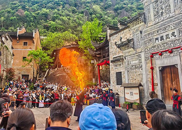 Visitors Enjoying the Fire-Breathing Show, Wangxian Valley Visitors Enjoying the Fire-Breathing Show, Wangxian Valley