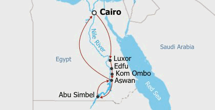 Best Egypt Tour with Nile Cruise Itinerary Map