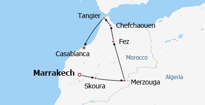 Morocco Self-drive Tour from South to North Itinerary Map