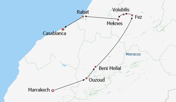 Small Circuit to Morocco Highlights Itinerary Map