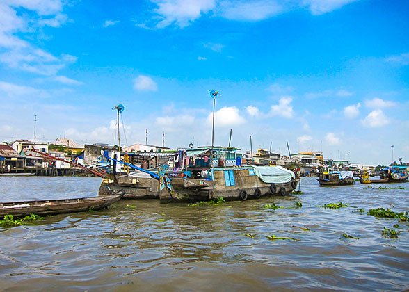 Boat House on Mekong River Boat House on Mekong River