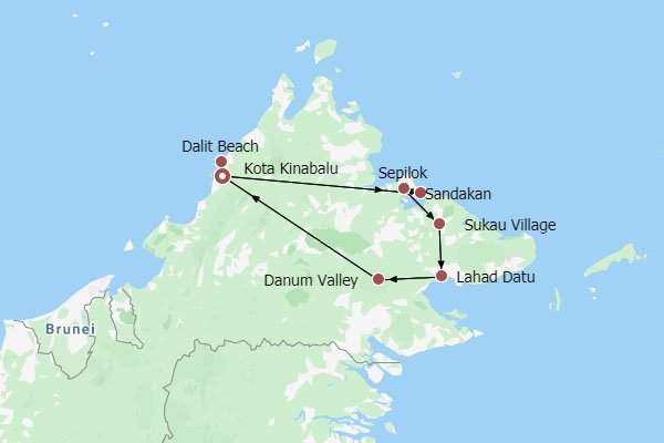 Malaysia Borneo Wildlife Discovery Itinerary Map Malaysia Borneo Wildlife Discovery Itinerary Map