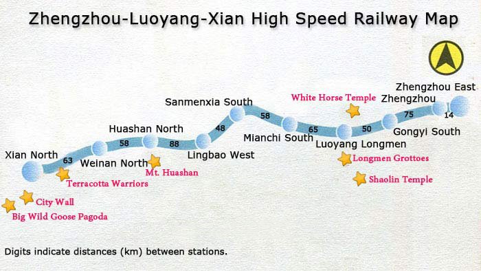 Zhengzhou-Luoyang-Xian High Speed Railway Map