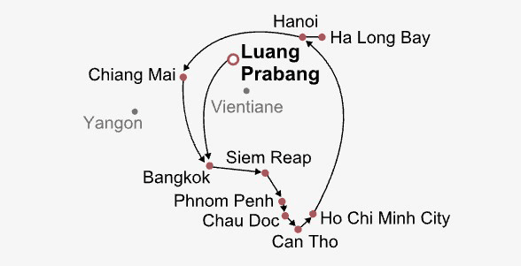 Laos, Thailand, Cambodia & Vietnam Itinerary Map
