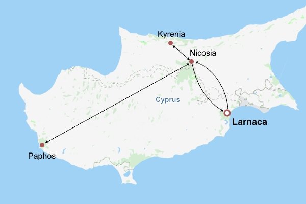Highlights of Cyprus Itinerary Map Highlights of Cyprus Itinerary Map