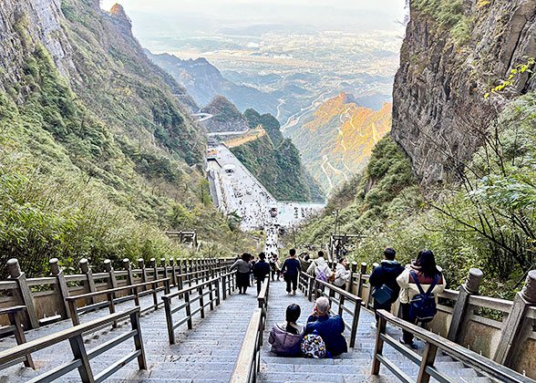 People Hiking in Tianmen Mountain