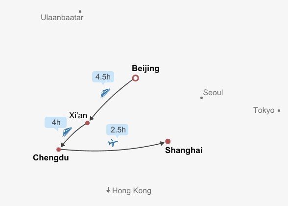 Pandas & Golden Cities Itinerary Map Pandas & Golden Cities Itinerary Map