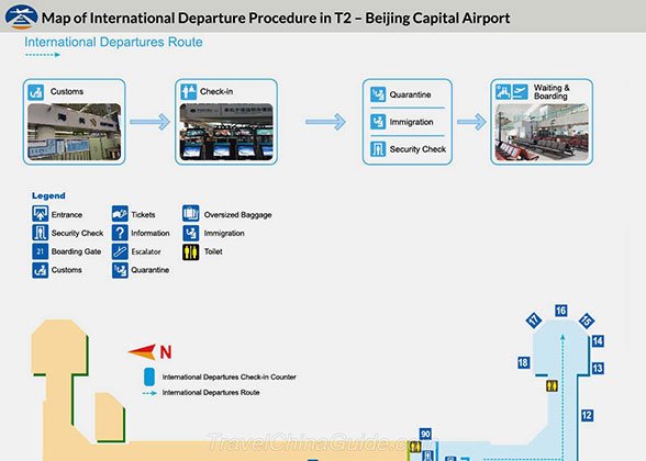 Map of International Departure Procedures in T2 of Beijing Capital Airport