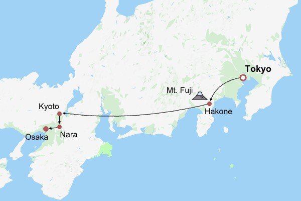 Essence of Japan Itinerary Map Essence of Japan Itinerary Map