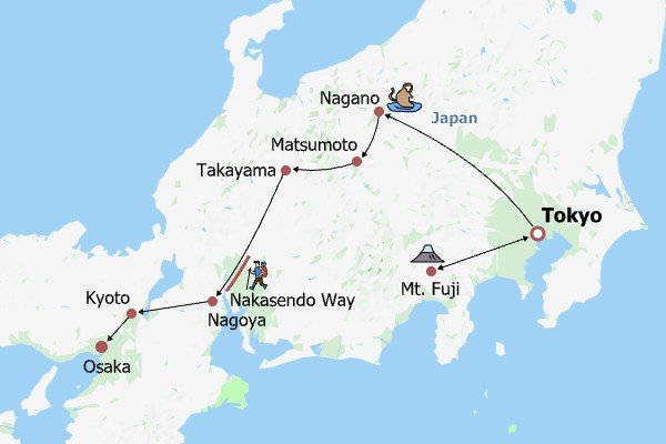 Perfect Honeymoon in Japan Itinerary Map Perfect Honeymoon in Japan Itinerary Map