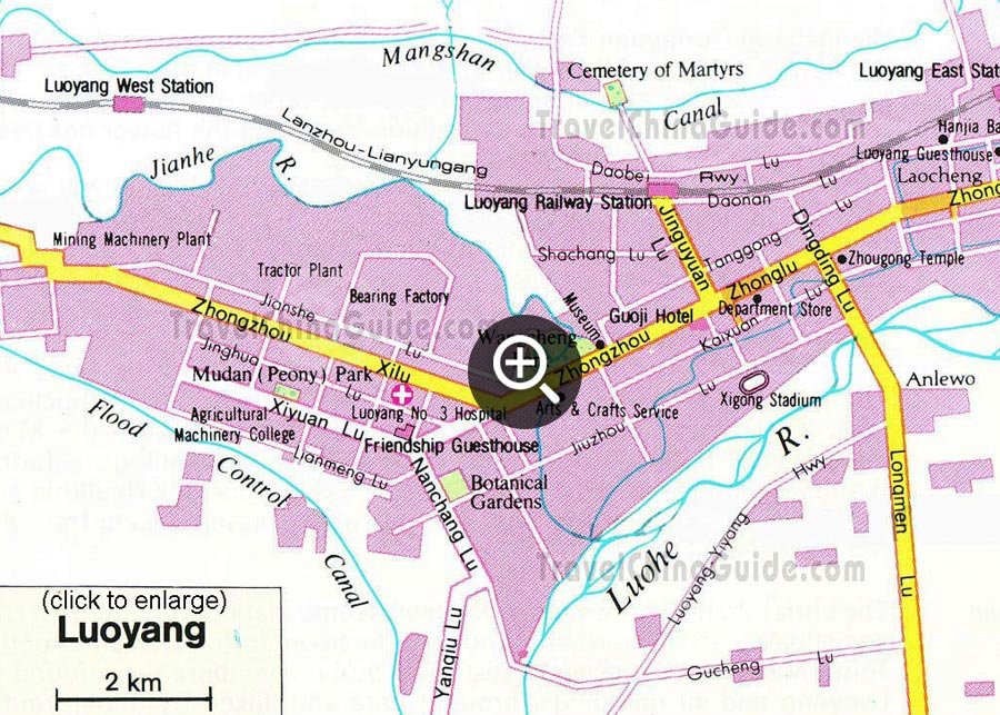 Luoyang map with main streets, scenic spots