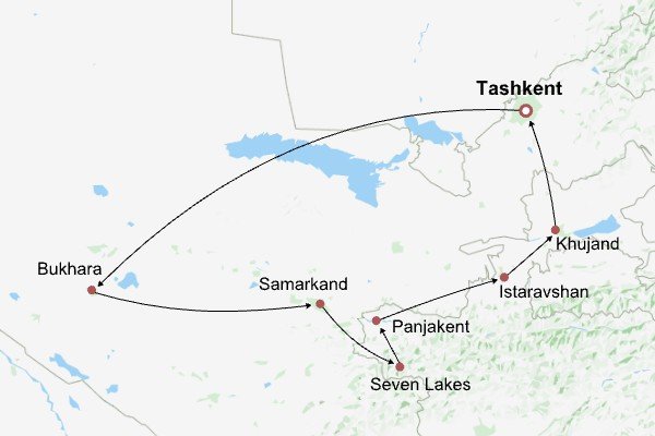 Uzbekistan and Tajikistan Highlights Itinerary Map Uzbekistan and Tajikistan Highlights Itinerary Map