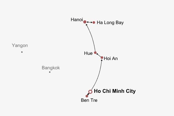 Enchanting Vietnam Highlights Itinerary Map Enchanting Vietnam Highlights Itinerary Map