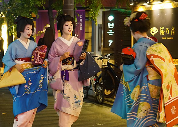 Geishas in Gion District Geishas in Gion District