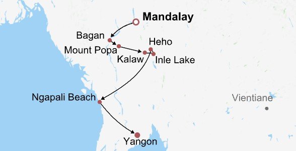 Sacred Myanmar Exploration Itinerary Map