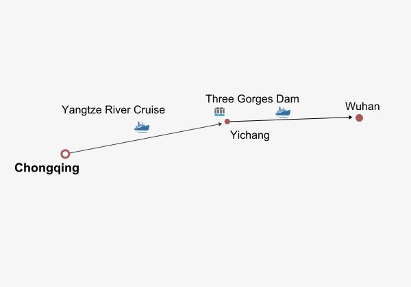Yangtze Cruise from Chongqing to Wuhan Itinerary Map Yangtze Cruise from Chongqing to Wuhan Itinerary Map