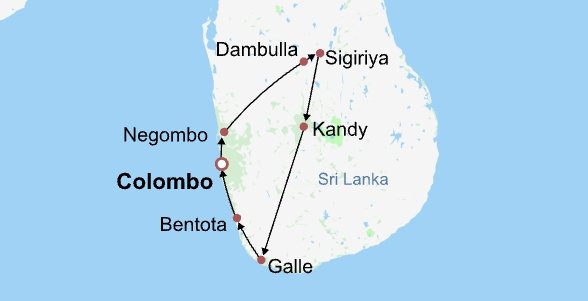Best of Sri Lanka Itinerary Map