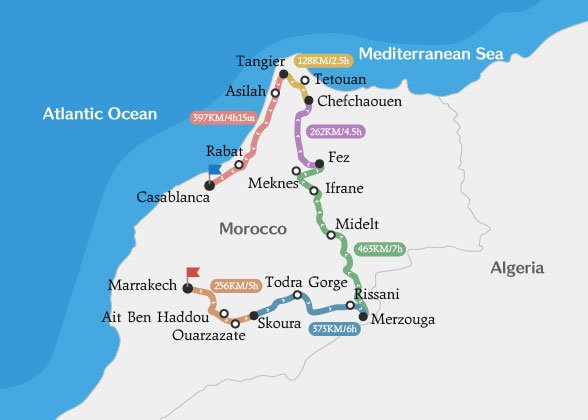 Map of Self-Drive Road Trip, Morocco