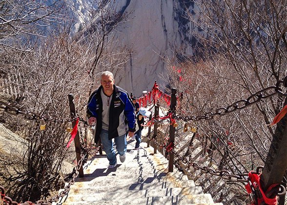 Tourist on Dangerous Pass of Mt. Hua Tourist on Dangerous Pass of Mt. Hua