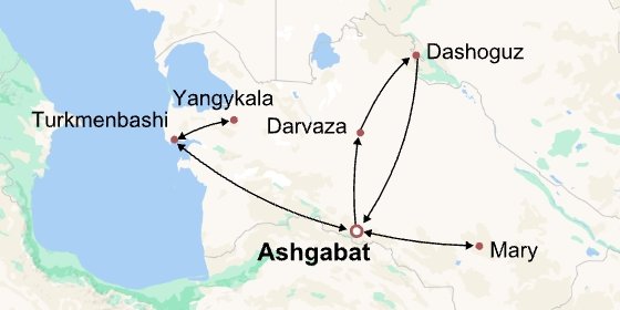 Best Turkmenistan Tour Itinerary Map