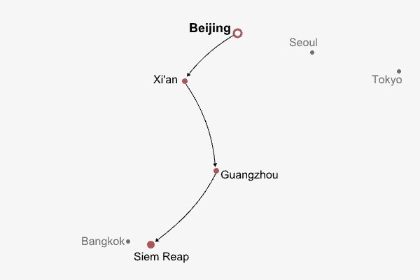 China Wonders & Angkor Wat Itinerary Map