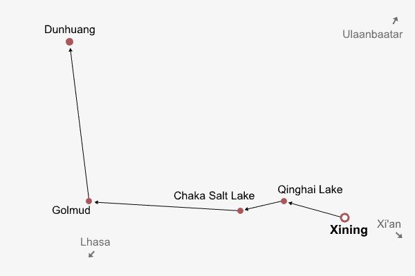 6 Days Xining to Golmud Tour with Dunhuang Itinerary Map