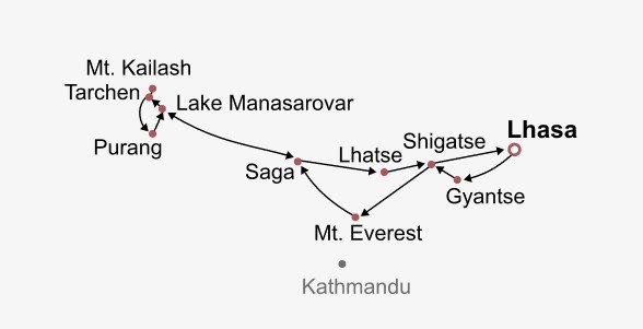 Epic Tibet: Mt. Everest, Kailash & Lake Manasarovar Itinerary Map
